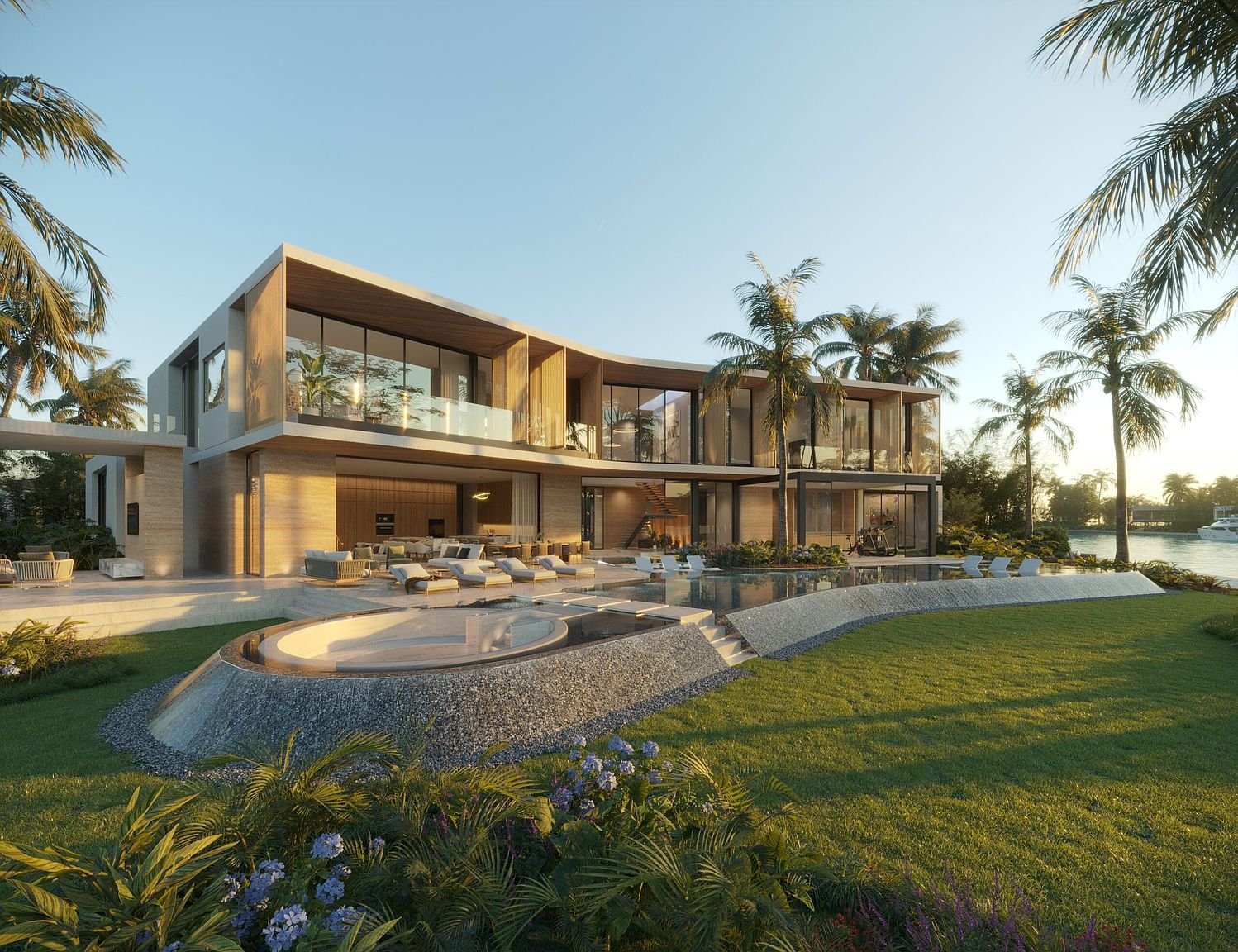 Point-lot waterfront estate with spa